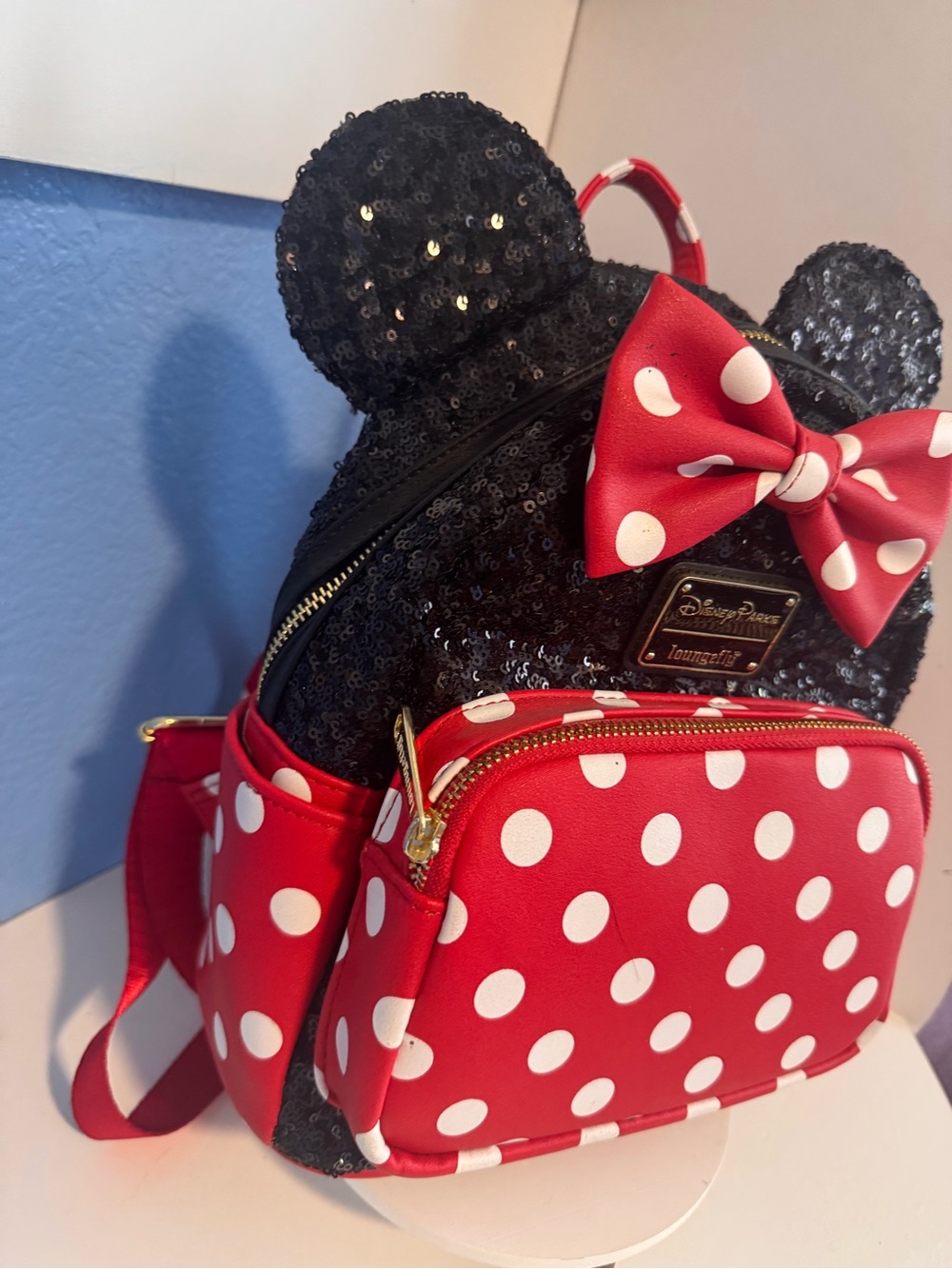 Loungefly Red and Black Minnie Mouse Polka Dot Mini Backpack - Picture 4 of 16